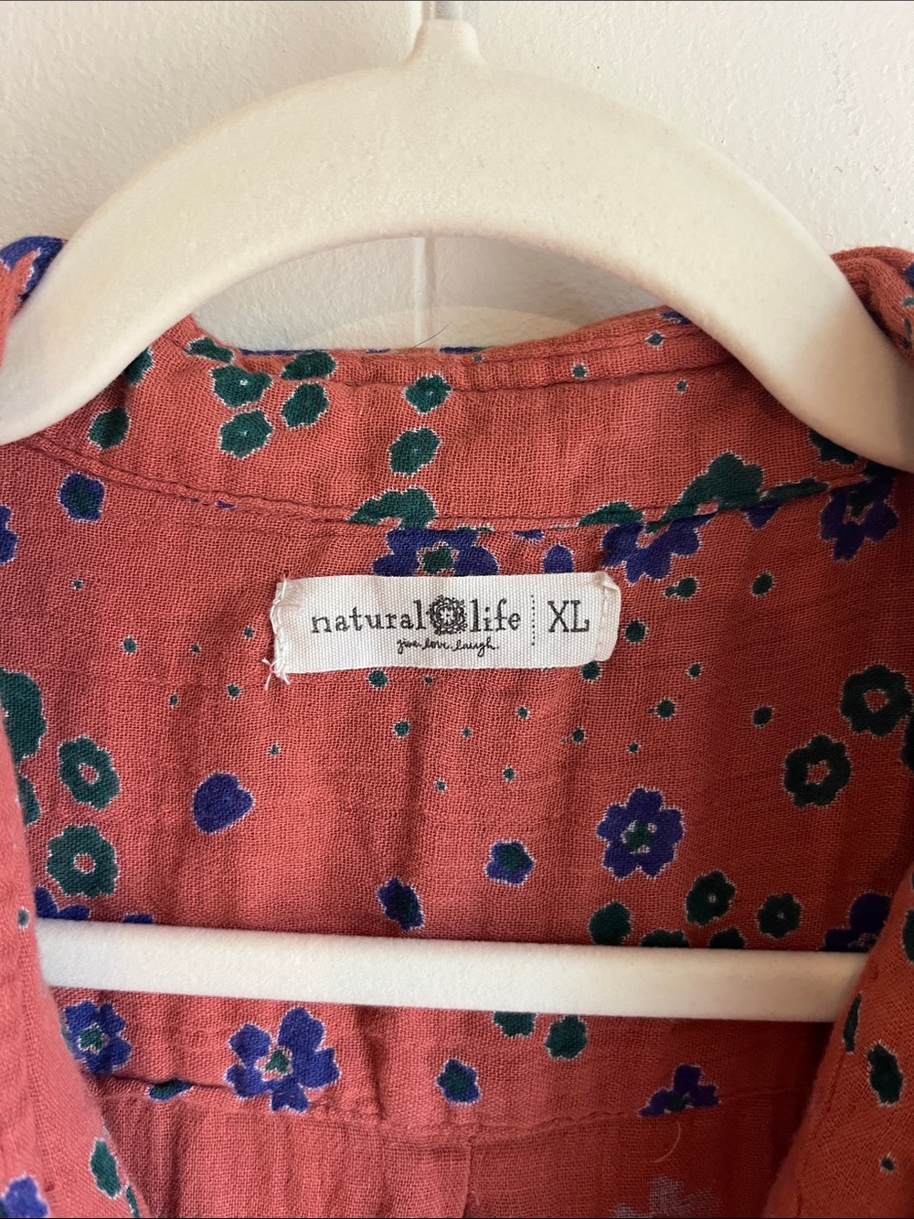 Natural Life Floral Button Front Long Sleeve Pink Green Shirt Dress Sz XL - Picture 3 of 11
